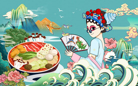 新款国潮美食背景画图片