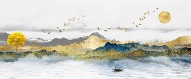 抽象金山画