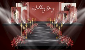 红色婚礼主舞台效果图图片