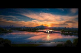 黄昏湖面景色