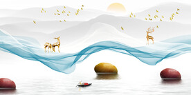 晶瓷画 抽象画线条 麋鹿