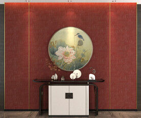 新中式玄关背景墙3D场景