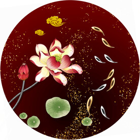 晶瓷画抽象画线条金鱼荷花荷叶