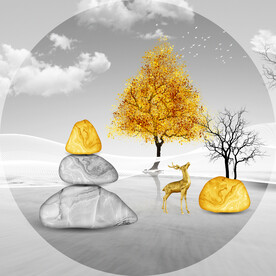 晶瓷画抽象画树石头麋鹿