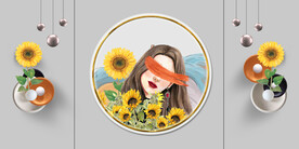 晶瓷画向日葵圆球美女