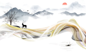 晶瓷画线条抽象画水墨山水画