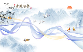 晶瓷画线条抽象画水墨山水画