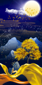 金色山水新中式玄关