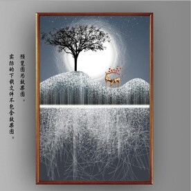 光影抽象麋鹿山水装饰无框画