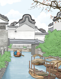 白沙水乡手绘