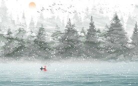 简易树林湖水背景墙