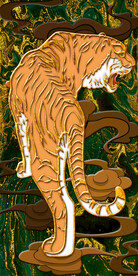 卧虎玄关新中式装饰画