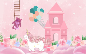 粉色城堡独角兽背景墙