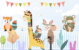 卡通动物儿童房背景墙