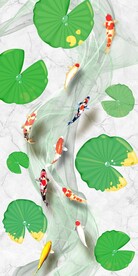 荷花九鱼图艺术线条飘带玄关