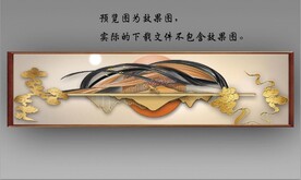 新中式金色抽象麋鹿山水床头画