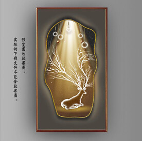 影灯带画中镜麋鹿玄关装饰画