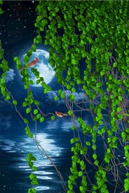 新中式绿叶树藤玄关装饰画