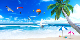 简约时尚蓝天白云大海背景墙