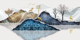 轻奢装饰画 新中式山水画 麋鹿