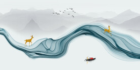 轻奢装饰画 弧线 麋鹿