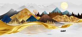 轻奢装饰画 新中式山水画 飘带