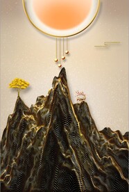 新中式抽象金色麋鹿山水装饰画