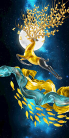 轻奢装饰画 飘带 月夜麋鹿