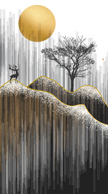 轻奢装饰画 新中式山水画 麋鹿