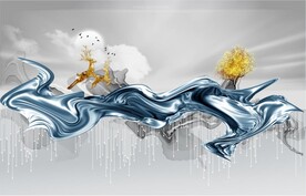 轻奢装饰画 线条飘带 麋鹿