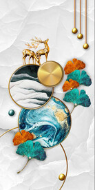 轻奢装饰画 杏叶麋鹿 大理石纹