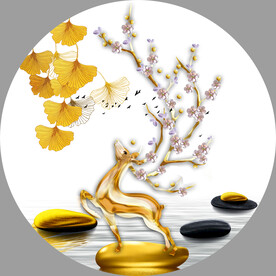 轻奢装饰画 杏叶 石头麋鹿