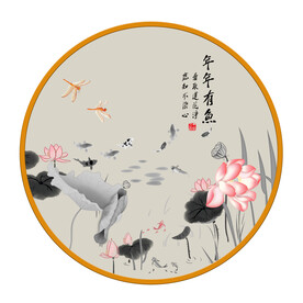 圆形画荷花