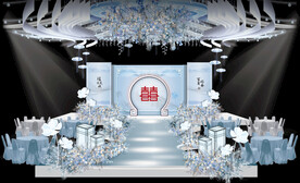 蓝白中式婚礼背景