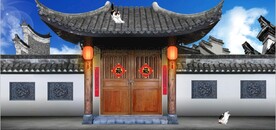 复古江南民居背景墙壁画