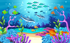 儿童房卡通海底世界背景墙