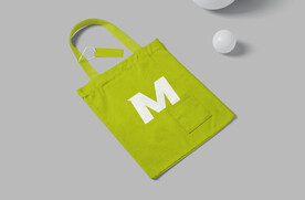 斜跨绿色手提袋布袋样机PSD