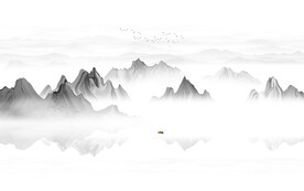 意境水墨山水画背景墙
