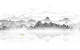 禅意水墨山水画背景墙