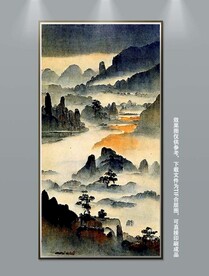 新中式山水风景玄关装饰画