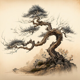 工笔画古松树