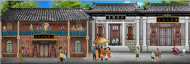 复古民国风建筑街景背景墙壁画