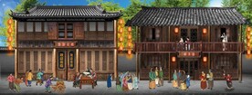 古代市井集市饭馆背景墙壁画