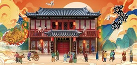 古代螺蛳粉餐饮背景墙壁画