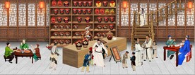 古代市井酒楼背景墙壁画