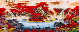 鸿运当头聚宝盆山水挂画