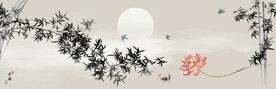 新中式水墨竹林风景背景墙壁画