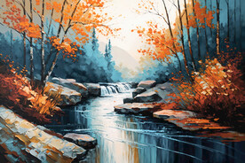 厚涂油画 溪流