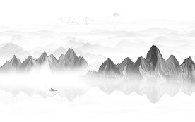 意境水墨山水画背景墙