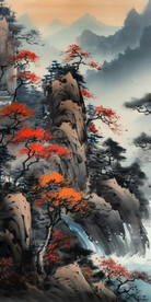 雨后听泉图